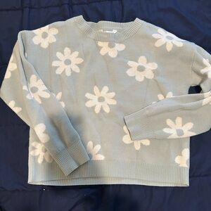 Floral Patterned Blue and White Women's Sweater